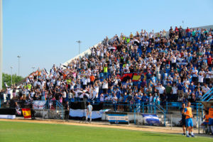 Aficionados de la AD Ceuta FC, este sábado en el estadio La Juventud de Jerez 