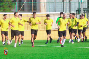 Jugadores del Ceuta B, durante un entrenamiento de esta semana en el José Martínez 'Pirri' 