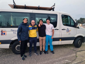Los cuatro palistas del Club Los Delfines desplazados a Sevilla para competir en el Nacional