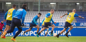 Jugadores del Deportivo, durante un entrenamiento de esta semana 
