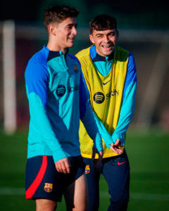 Gavi y Pedri, en el entrenamiento de este miércoles