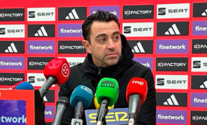 Xavi Hernández, en la sala de prensa del Murube