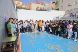 Un momento de la visita de los integrantes del Ceuta al Severo Ochoa