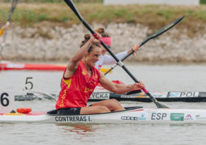 La palista ceutí, en pleno esfuerzo en la final de la Copa del Mundo donde ganó la medalla de oro