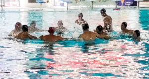 Los jugadores del Caballa,. antes de empezar su partido frente al CN Terrassa