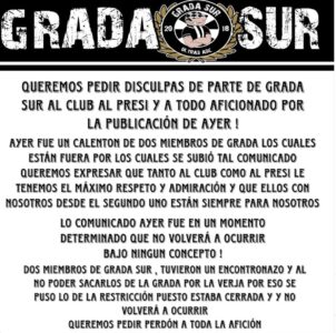 El comunicado de rectificación publicado este domingo.