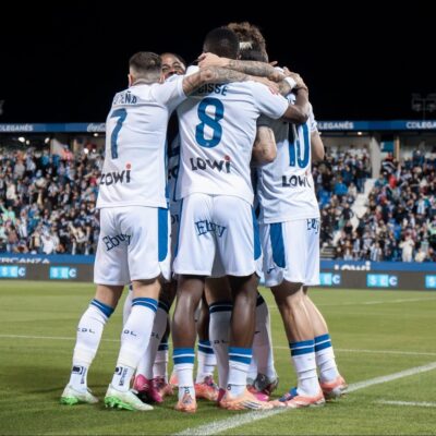 Jugadores del Leganés celebran un gol en Butarque